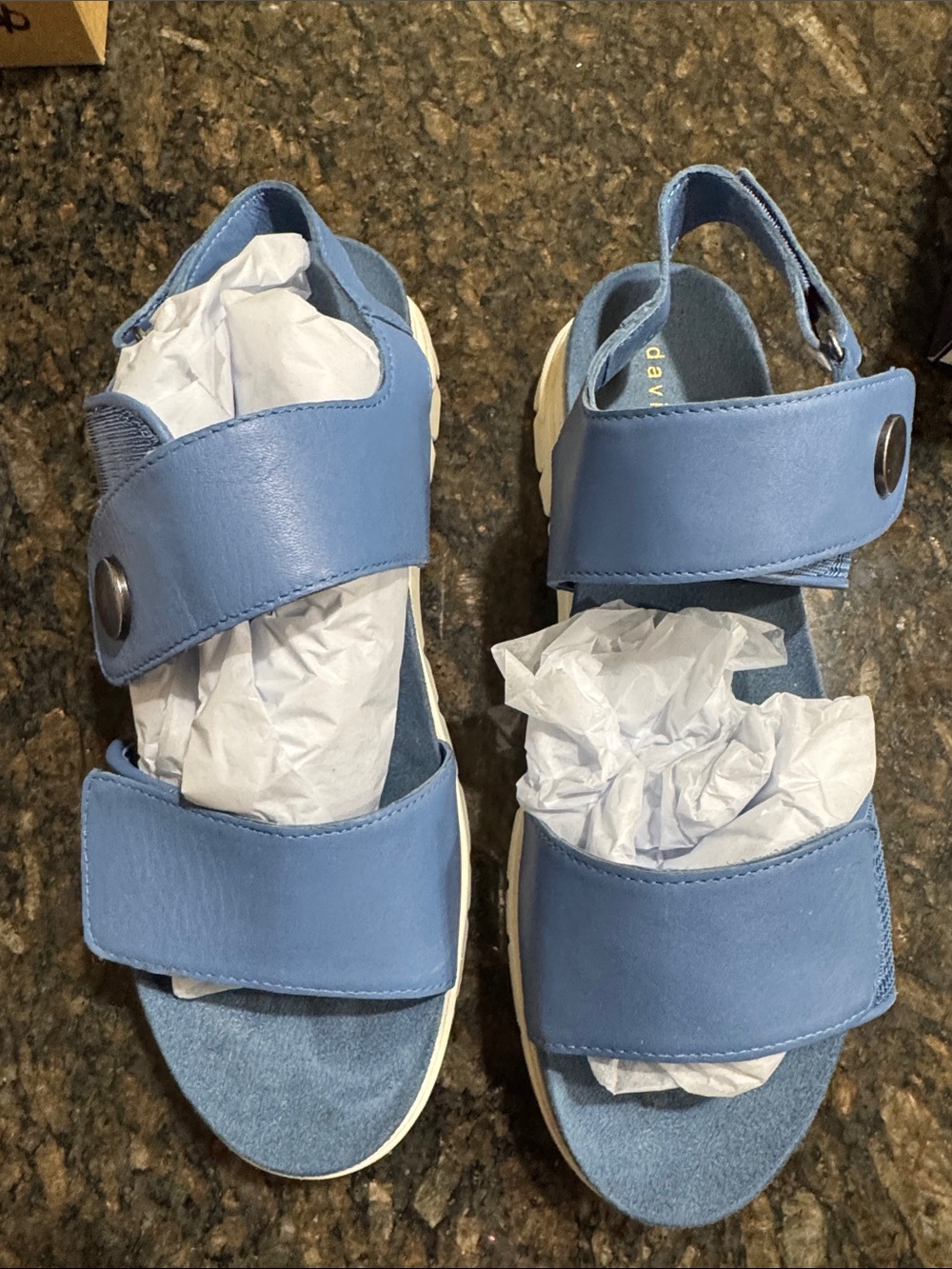 David Tate Blue Leather Adjustable Strap Sandals